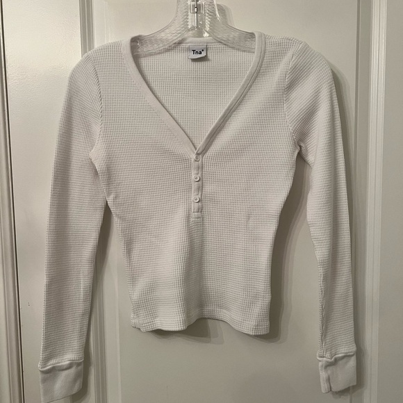 TNA Tops - TNA White Long Sleeve Waffle Top